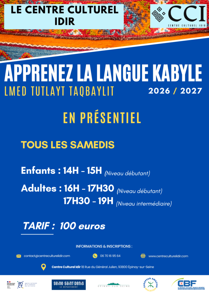 Apprenez la langue kabyle – Lmed tutlayt taqbaylit – Au Centre Culturel Idir (CCI)
